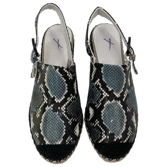 VINCE Wedge Mules SZ 6 Snake Print Espadrille Cap Toe Slingback Sandals - Picture 2 of 7